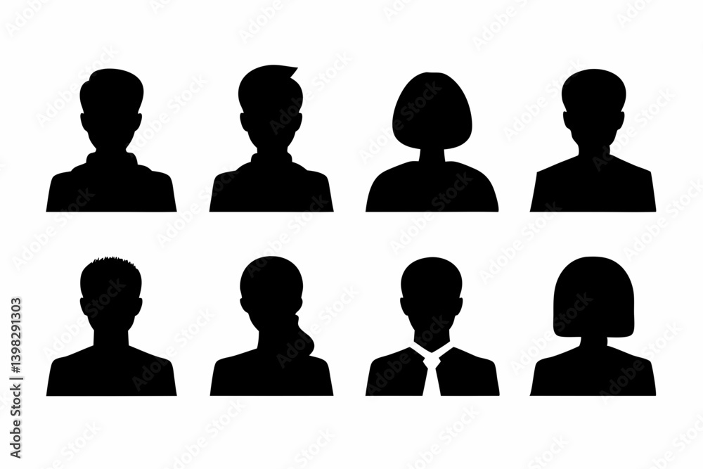Silhouette Icons of Professional Male and Female Avatars in Business Attire on a White Background