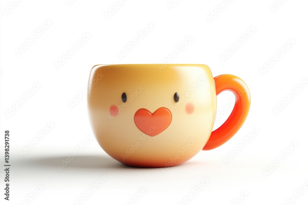 Adorable 3D-rendered mug with a cute face and heart, perfect for coffee or tea lovers. Adorable 3D-rendered mug with a cute face and heart, perfect for coffee or tea lovers.