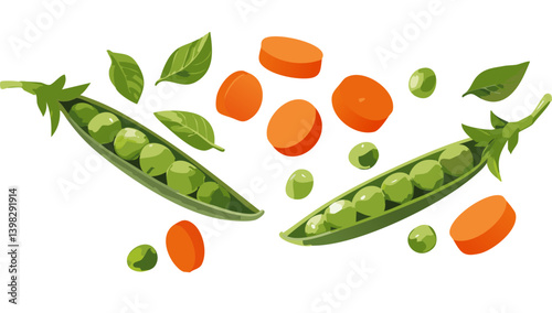 Peas and pieces of carrot falling vector icon design