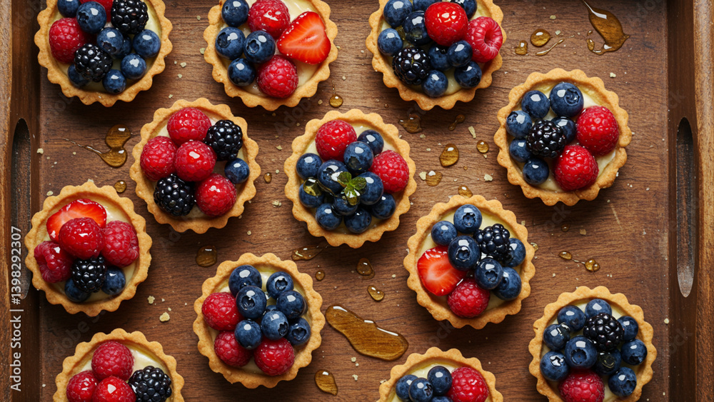 Fresh Fruit Tarts with Glossy Berries and Honey Drizzle Fresh Fruit Tarts with Glossy Berries and Honey Drizzle