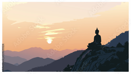 *Vesak Watercolor Sunrise Background – Dreamy Pink & Gold Sky Symbolizing Hope & Renewal with Copy Space*  