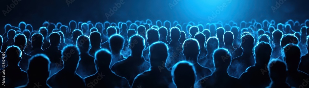 Obraz premium Crowd gathered in darkness, an enigmatic scene of shadow and silhouette people