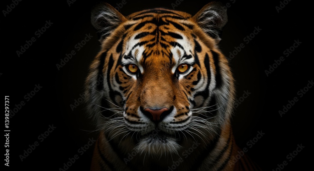 Fototapeta premium Close-up of Bengal Tiger with Glowing Amber Eyes