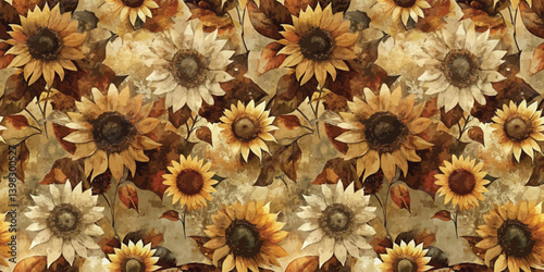 Vibrant sunflower pattern in warm autumn colors.