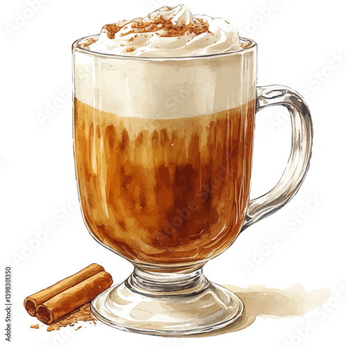 Irish Coffee, vector watercolor illustration, isolated on a white background.