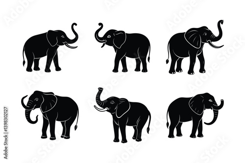 elephant trunk up vector art silhouette
