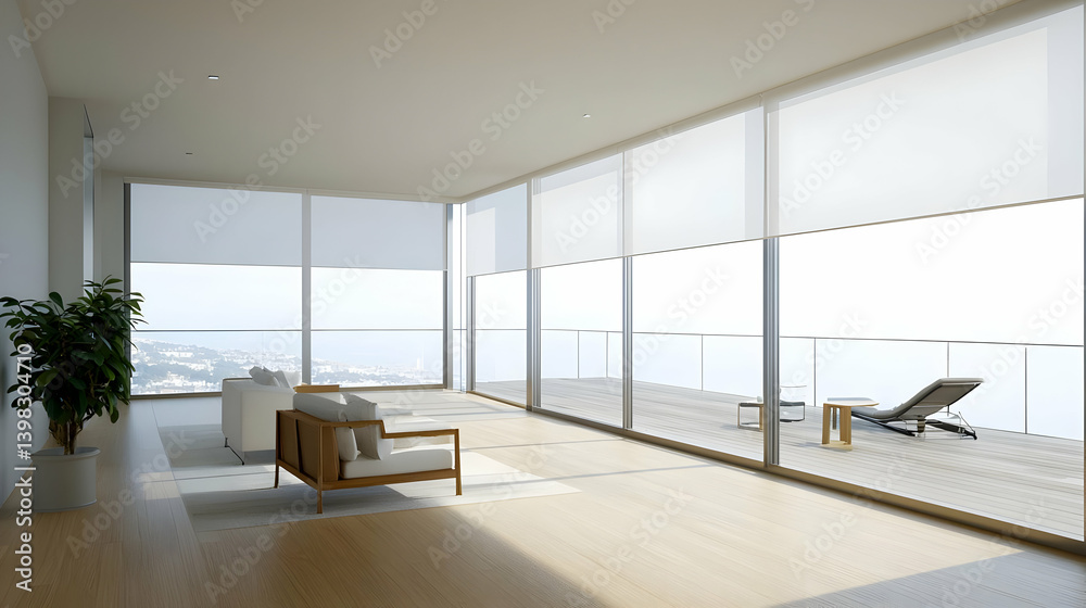 Fototapeta premium Modern Minimalist Living Room With City View