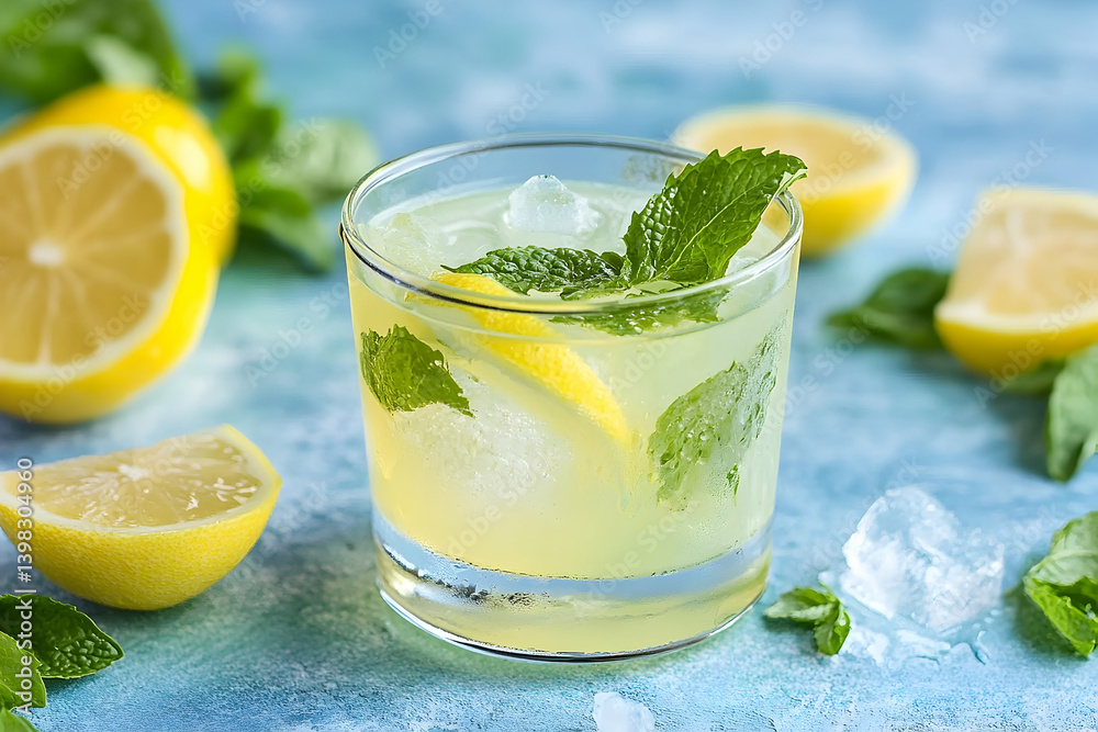 Fototapeta premium Refreshing lemon mint beverage in a glass.