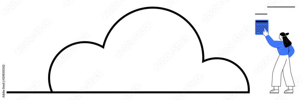 Person placing a digital element in a large cloud shape, symbolizing cloud computing, data synchronization, and online storage. Ideal for technology, innovation, data security, cloud services Person placing a digital element in a large cloud shape, symbolizing cloud computing, data synchronization, and online storage. Ideal for technology, innovation, data security, cloud services