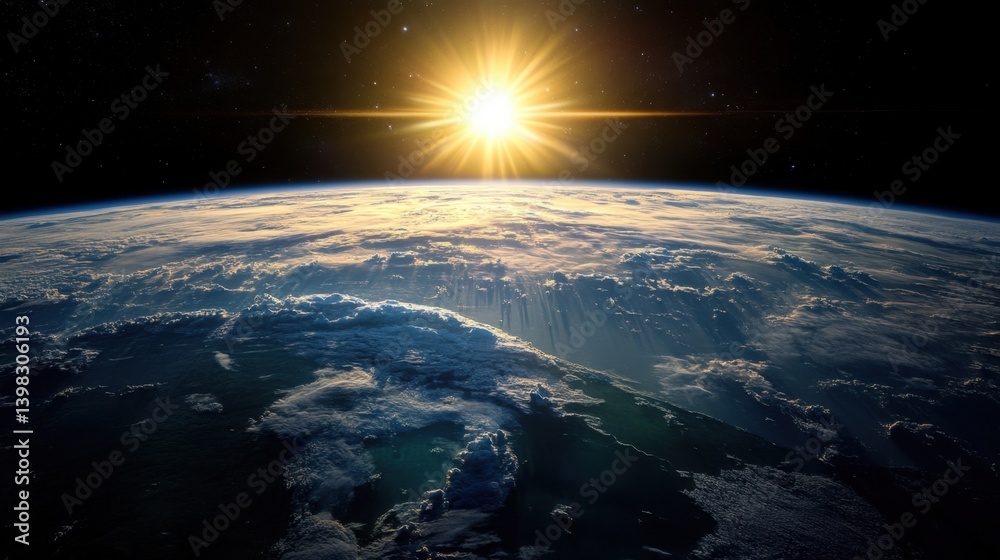 Breathtaking Earth View from Space with Sunrise Over the Horizon Breathtaking Earth View from Space with Sunrise Over the Horizon