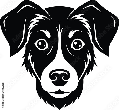 portrait of a black dog head silhouette vector on white background.