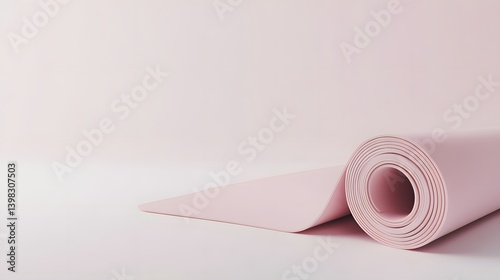 Rolled up pastel pink yoga mat with visible texture details