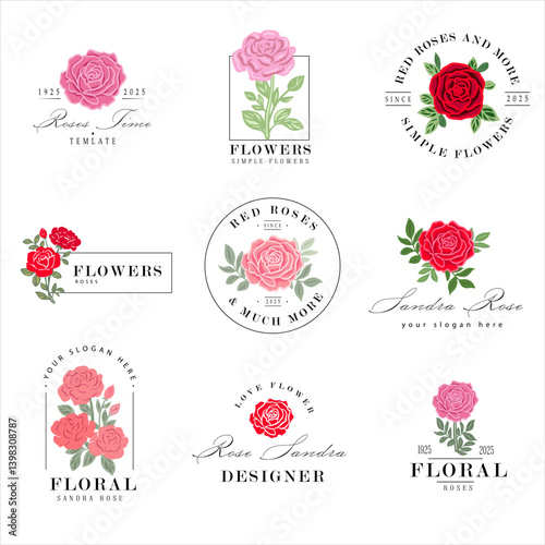 Logo or icon flower set design template. Vector rose flowers collection for business.