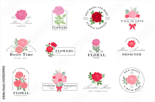 Logo or icon flower set design template. Vector rose flowers collection for business.