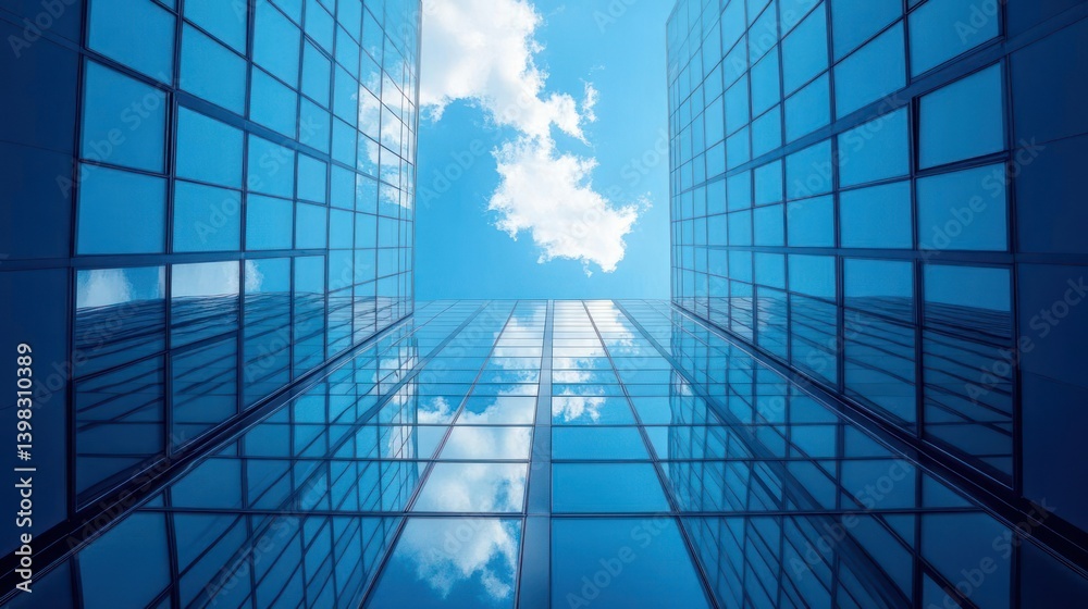 Modern skyscrapers reflecting a vibrant sky