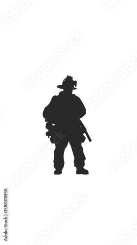 Silhouette of a Firefighter Vector Illustration on White Background for Emergency Services