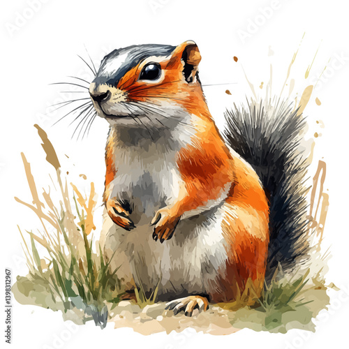 Indian giant squirrel, watercolor illustration, isolated on a white background.

