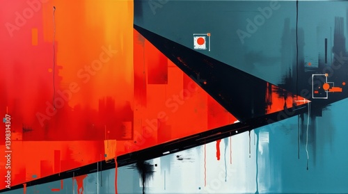 red brick building Abstract Geometric Composition in Orange and Blue