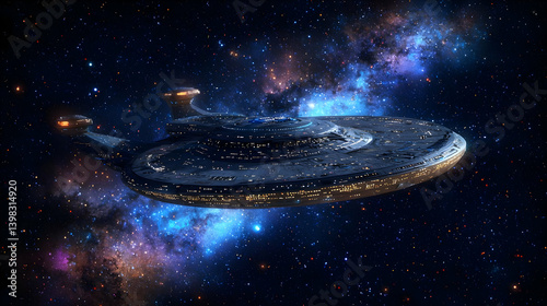Pixel Art Spaceship In Cosmic Nebula