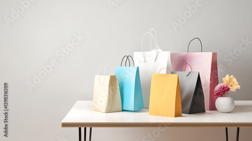 Modern paper shoping beg on the table bacground white