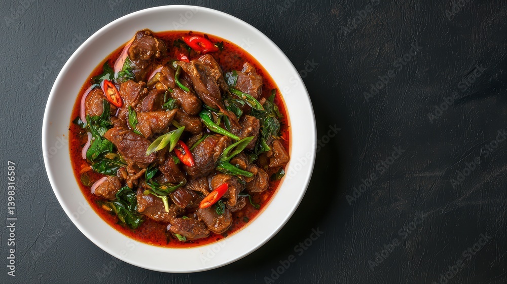 Savory spicy beef dish with fresh vegetables Savory spicy beef dish with fresh vegetables