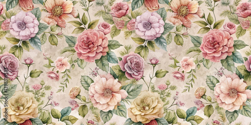 Elegant floral pattern with pastel roses and peonies on a soft background.