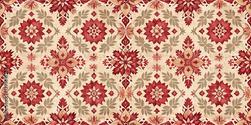 Beautiful floral pattern in rich reds and creams, perfect for home decor.