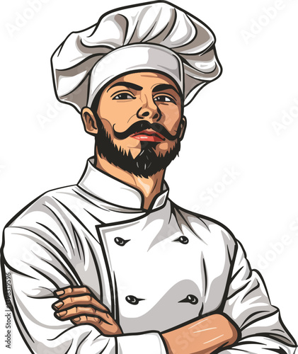 Confident Male Chef in Uniform Vector Illustration