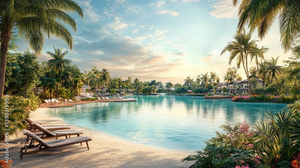 Fototapeta premium Tranquil Lagoon Paradise Tropical Resort Vacation Scene