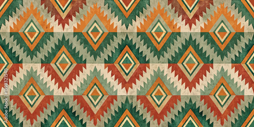 Colorful geometric pattern with earthy tones and sharp shapes.