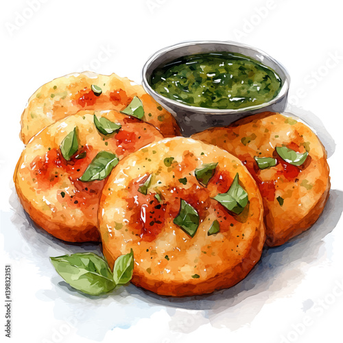 Idli, watercolor illustration, isolated on a white background.

