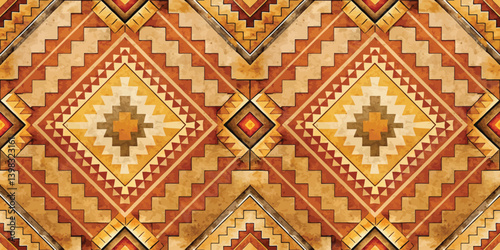 Intricate geometric patterns in warm earth tones create a stunning visual effect.