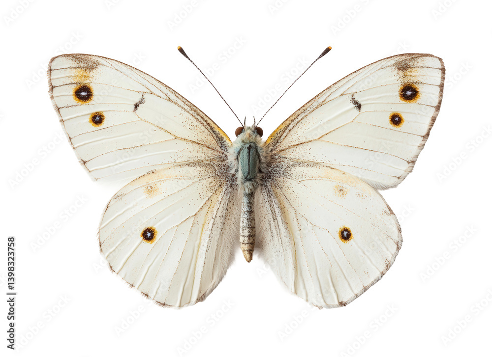 Elegant white butterfly displayed on a neutral nature beauty. Isolated on transparent background, png.