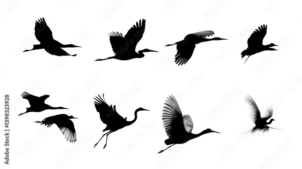 Obraz premium Set of a flying bird Vector illustration silhouette image icon