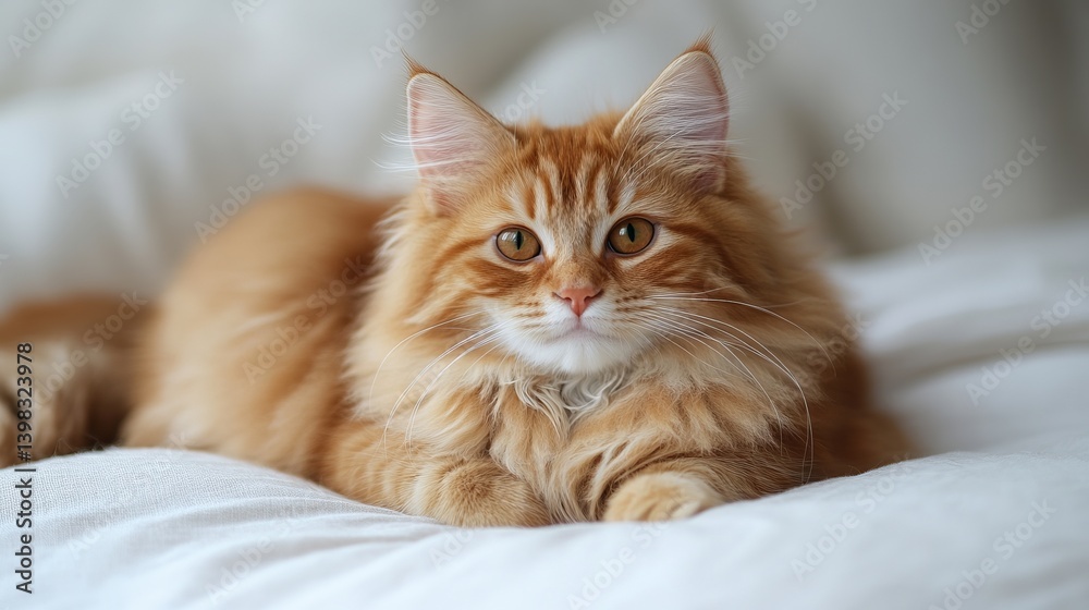 Ginger Cat Relaxing on a Soft White Bed - A Cozy and Adorable Pet Portrait Ginger Cat Relaxing on a Soft White Bed - A Cozy and Adorable Pet Portrait