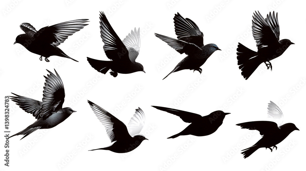 Set of a flying bird Vector illustration silhouette image icon Set of a flying bird Vector illustration silhouette image icon