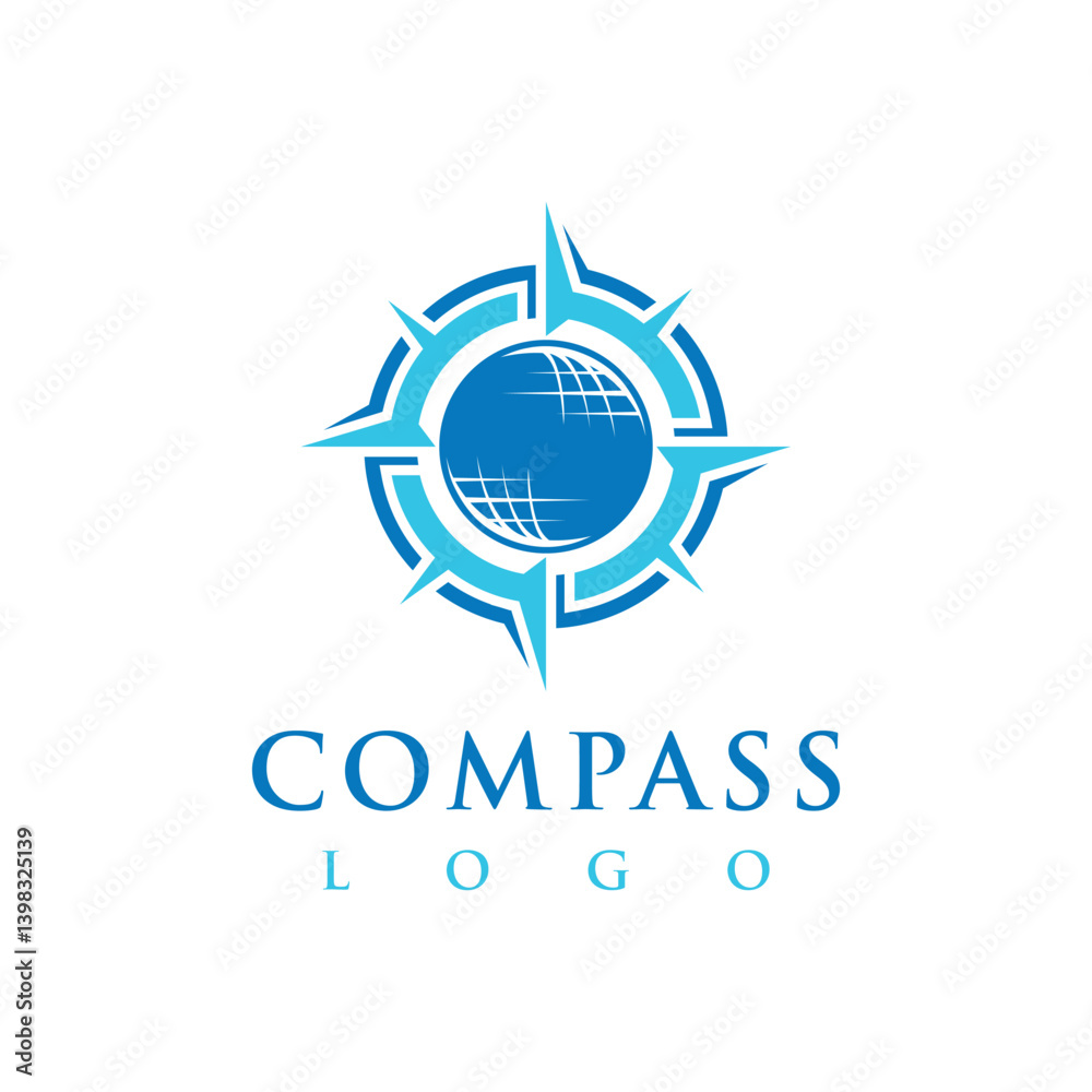 Fototapeta premium Compass design logo with globe in the middle