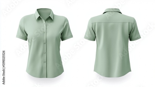 sage green women's short sleeve button-down shirt