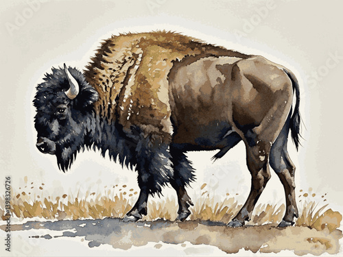 Dust and brushstrokes bison isolated watercolor vector illustration svg 