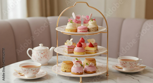 Wallpaper Mural Elegant Pink Afternoon Tea Set with Assorted Pastries Torontodigital.ca