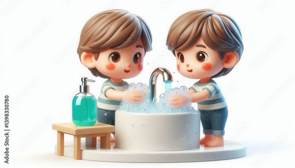 Children playing with bubbles home bathroom 3d illustration clean environment close-up Children playing with bubbles home bathroom 3d illustration clean environment close-up