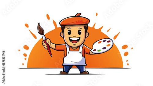 Mascot Character Painting Art – Vector Illustration 1