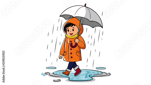 Mascot Character Walking in Rain – Vector Illustration 1