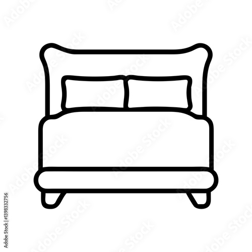 Find comfortable bedroom furniture: bed frame, headboard, pillows, and mattress icon set