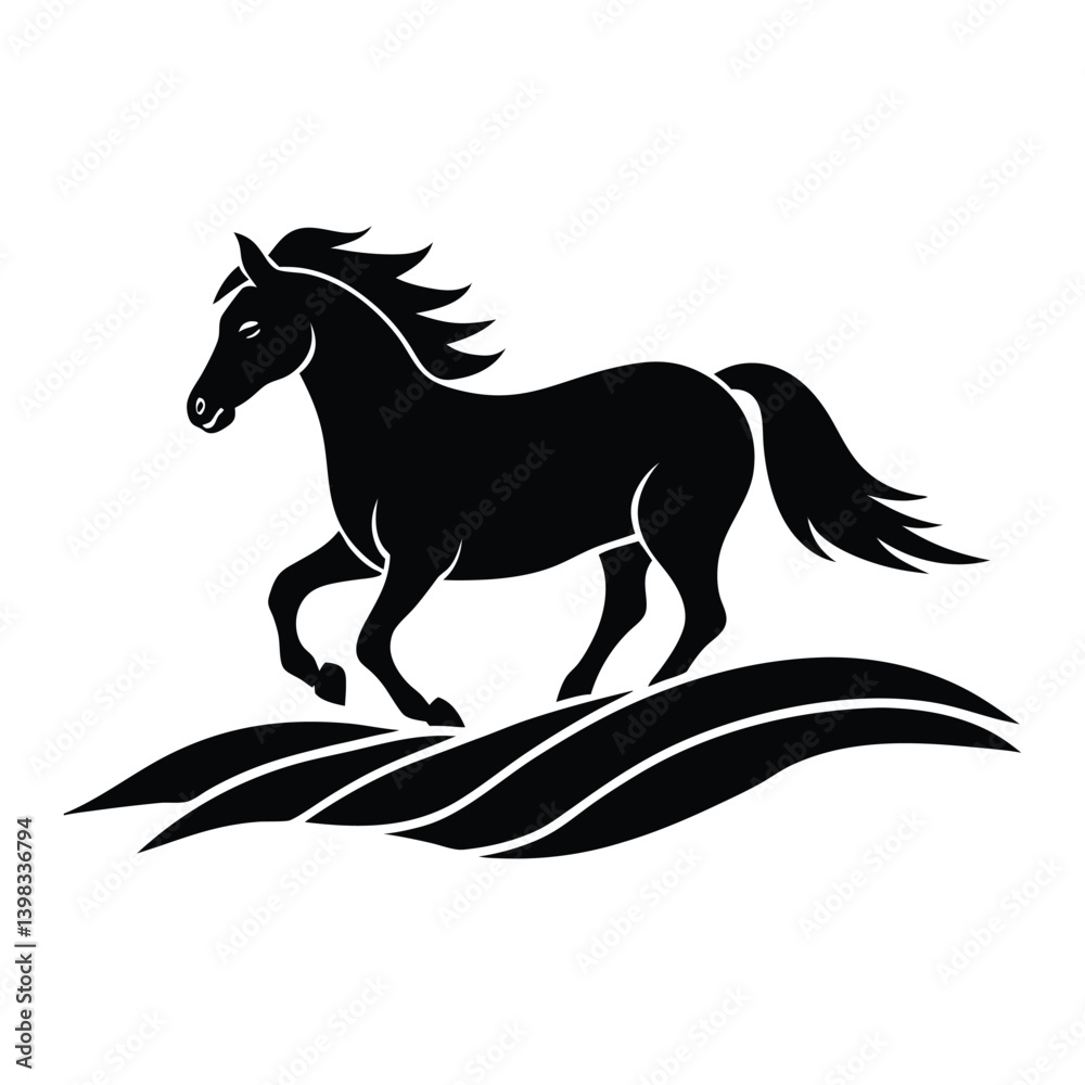A horse running through sand dunes on white background. A horse running through sand dunes on white background.