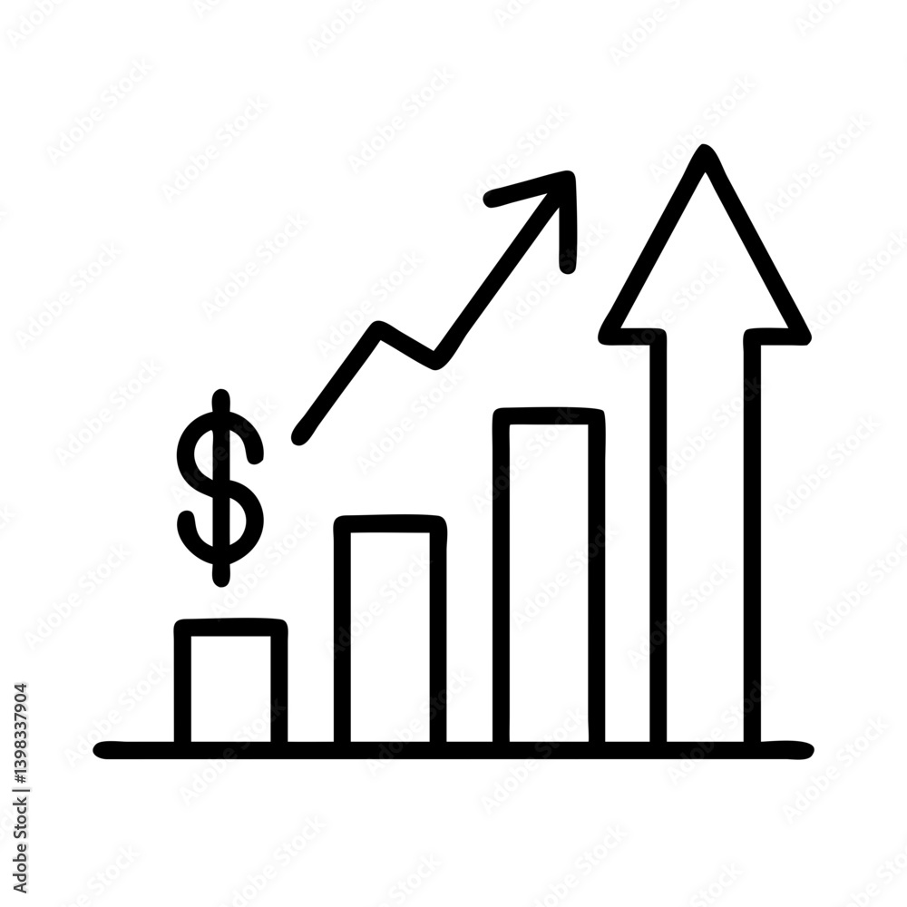 Financial growth chart with dollar sign and upward trend line showing business success rate Financial growth chart with dollar sign and upward trend line showing business success rate