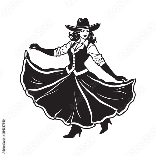 Cowgirl wearing hat style logo vector, woman face vector illustration, Cowgirl silhouette vector icon black and white