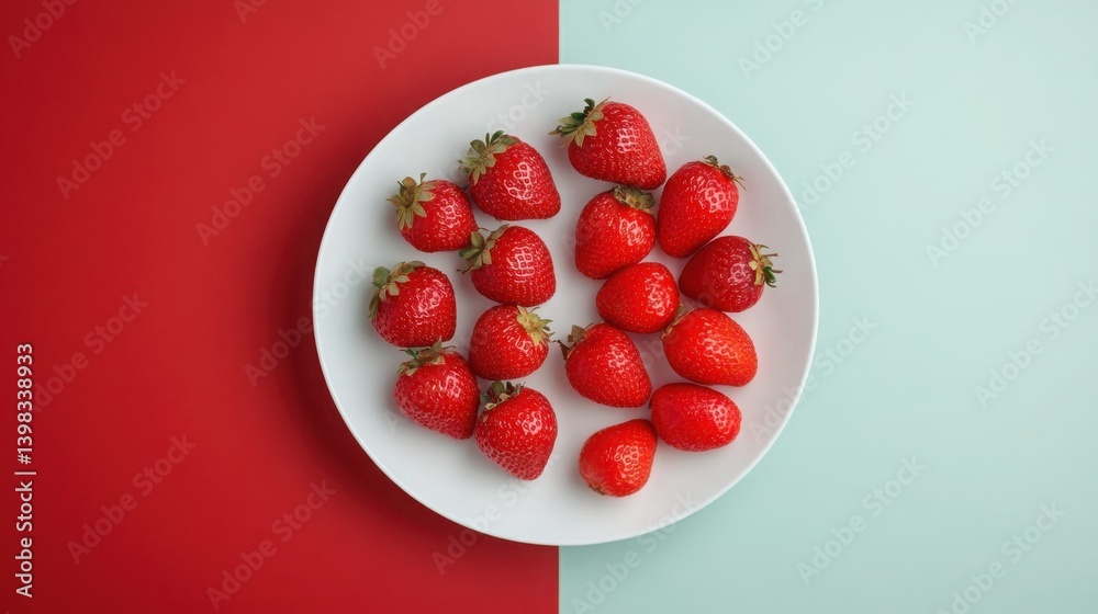 Strawberries on a plate, shot from above, half of the frame empty Strawberries on a plate, shot from above, half of the frame empty