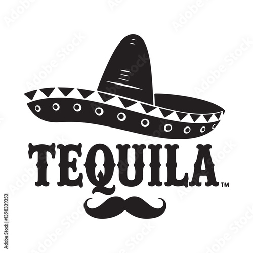 Mexican sombrero and tequila, sombrero and mustache mexican food taco logo icon vector illustration