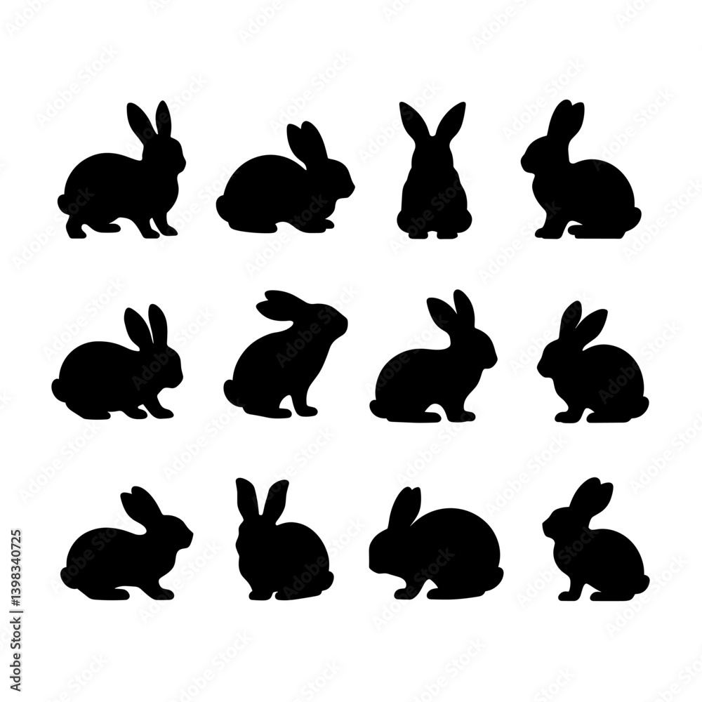 Obraz premium Rabbit Silhouette Vector Bundle Black and White Rabbit Clipart EPS Illustration